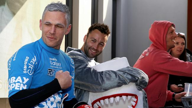 Joel Selwood, Jimmy Bartel and James Kelly at Geelong’s Mad Monday celebrations. Picture: Tim Carrafa