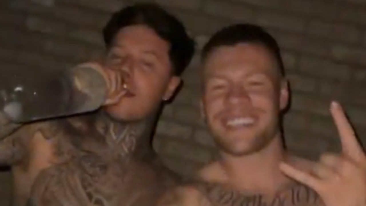 Collingwood star Jordan De Goey (right) and tattoo artist Luke Dyson partying in New York. Picture: Instagram