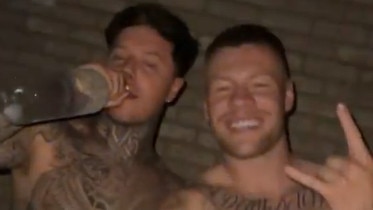 Collingwood star Jordan De Goey (right) and tattoo artist Luke Dyson partying in New York. Picture: Instagram