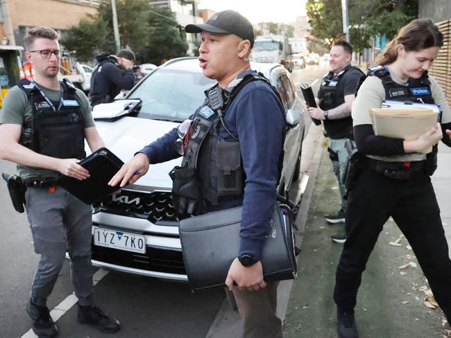 Detectives preparing to raid the man’s property early on Wednesday morning. Picture: David Crosling
