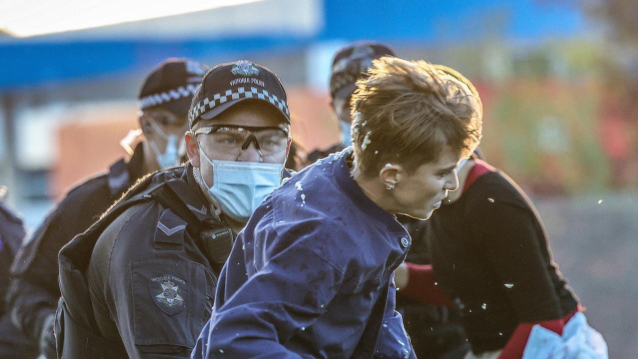 Police capsicum spray protesters outside Broadmeadows Detention Centre. Picture: NCA NewsWire / Ian Currie