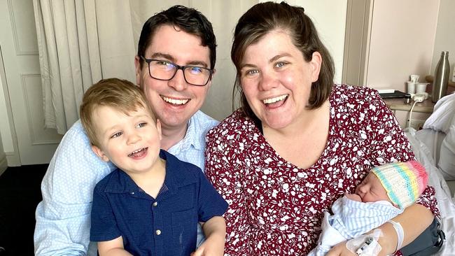 Patrick and Jess Gormann with their son, Leo, and daughter, Ruby Elizabeth, who was born on Friday.