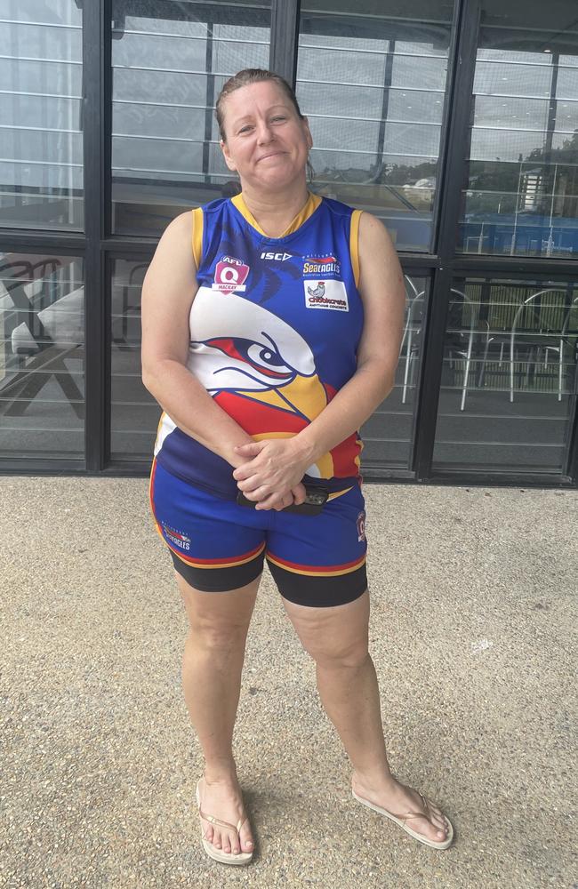 Cara Behncke quickly did her democratic duty before heading back to the AFL carnival in Airlie Beach on Saturday, March 16, 2024. Picture: Estelle Sanchez