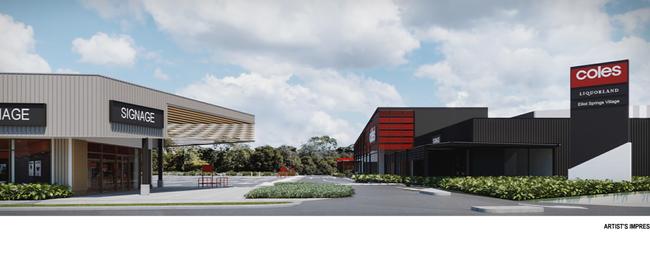 An artist’s impression of the proposed Coles Supermarket Development in Julago as part of the Elliot Springs – Precinct 1. Picture: Thomson Adsett.