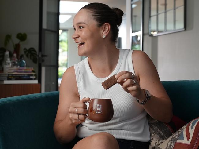 Aussie tennis legend Ash Barty aces the Tim Tam Slam. Picture: Supplied