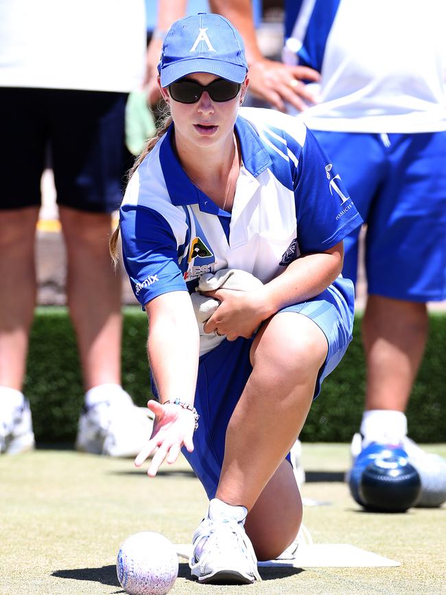 Cassandra Harvey in action for Adelaide Bowling Club. Picture: Stephen Laffer