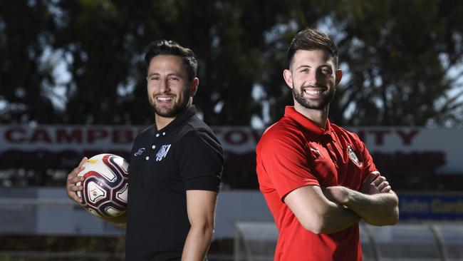 Adelaide City captain Nicholas Bucco (left) is hoping to lead his club to back-to-back titles. Picture: Naomi Jellicoe