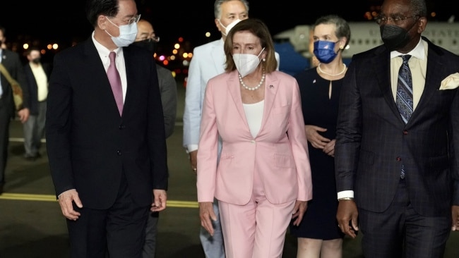 Speaker Pelosi meets with Taiwan's Foreign Minister Joseph Wu and other officials on Tuesday. Picture: Taiwanese Foreign Ministry / Handout/Anadolu Agency via Getty Images