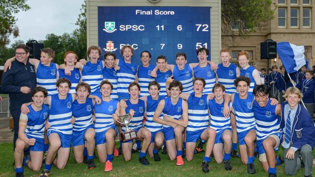 St Peter’s celebrate post-game. Picture: Brenton Edwards