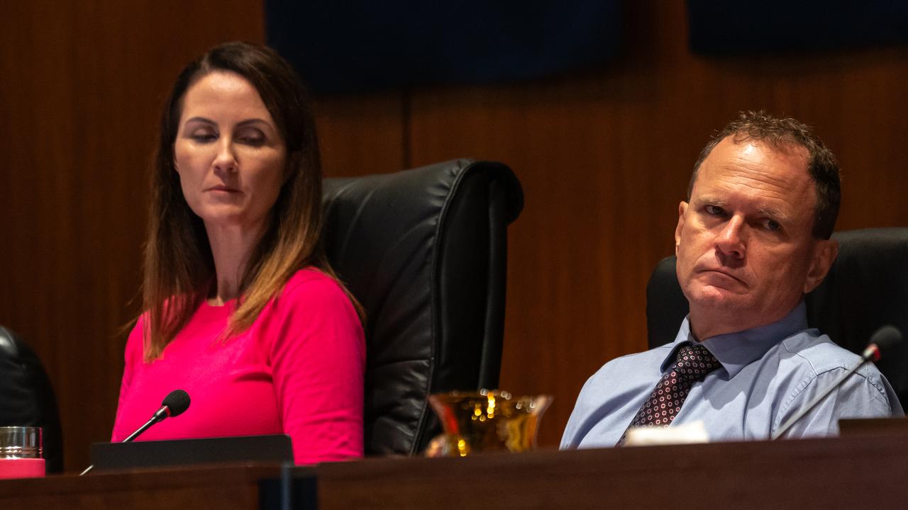 Cairns Regional Council Mayor Amy Eden and CEO John Andrejic during the ordinary Council meeting on June 5.