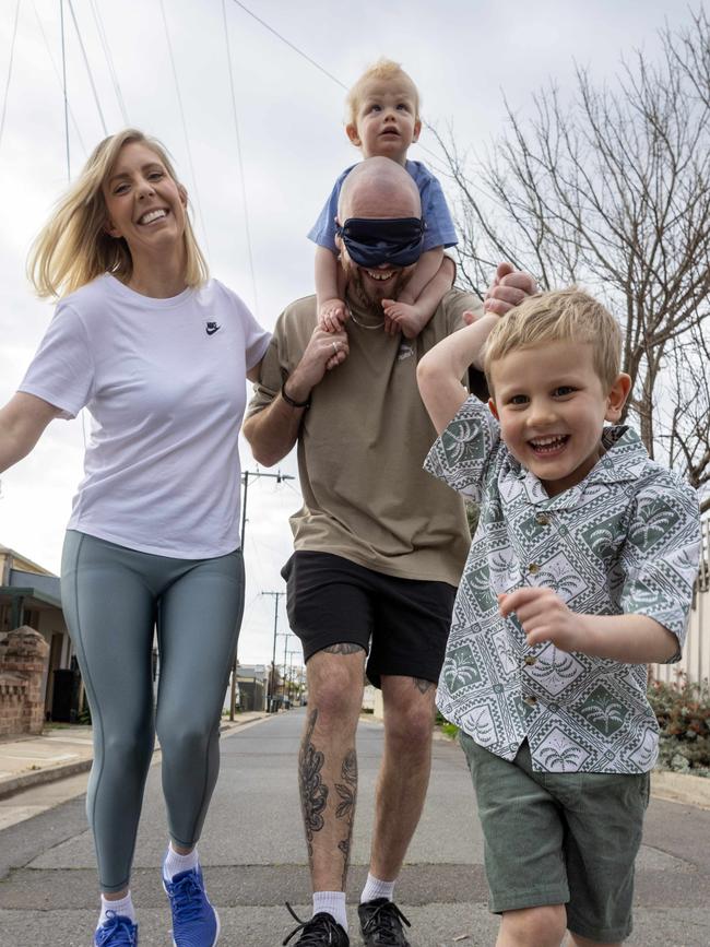 Jacob Vennix ran the City to Bay blindfolded in September 2024 to raise money for Guide Dogs SA/NT. Picture: Kelly Barnes