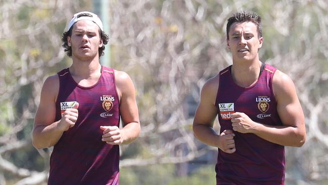 Cameron Rayner and Hugh McCluggage at training. Picture: Annette Dew