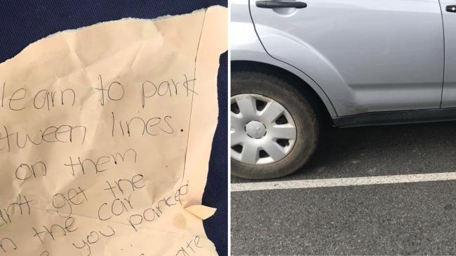 One NSW woman returned to her car to find a nasty note written by an annoyed parent. Image: Nicole Harvey/Facebook