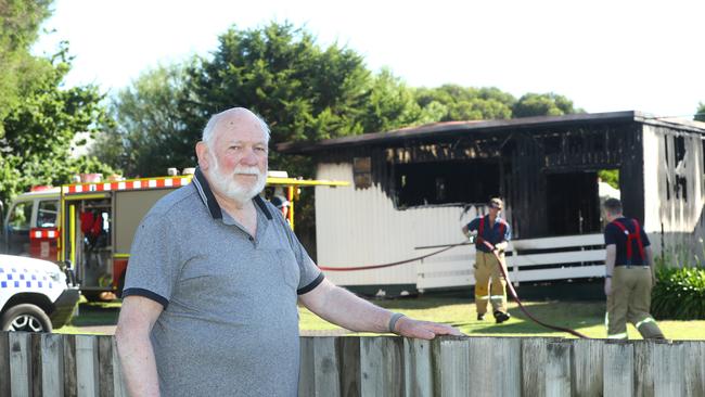 St Paul's Anglican Church warden Alan Swanwick outside after the fire. Picture: Alison Wynd