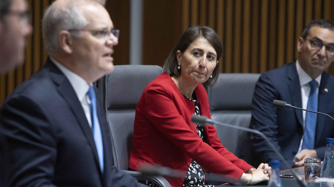 Former Prime Minister Scott Morrison, former NSW Premier Gladys Berejiklian and former SA Premier Steven Marshall in Canberra. Picture: NCA NewsWire / Gary Ramage