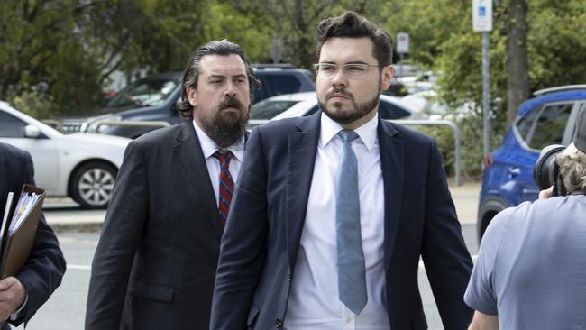 Bruce Lehrmann’s former friend John Macgowan accompanied him during the trial at the ACT Supreme Court in Canberra last year. Picture: NCA NewsWire / Gary Ramage