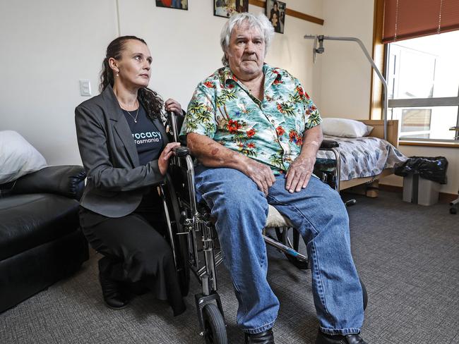 Advocate for Advocacy Tasmania Kate Paterson alongside Resident at Glenview Aged Care in Glenorchy, Michael Burles. Picture: Zak Simmonds