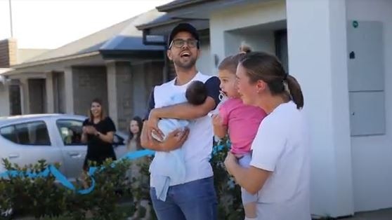 Parents Patrick and Lisa Stabile, and big sister Mila, 2, were surprised with a 30 car convoy to welcome their new baby Lucas. Picture: Tayla Stabile