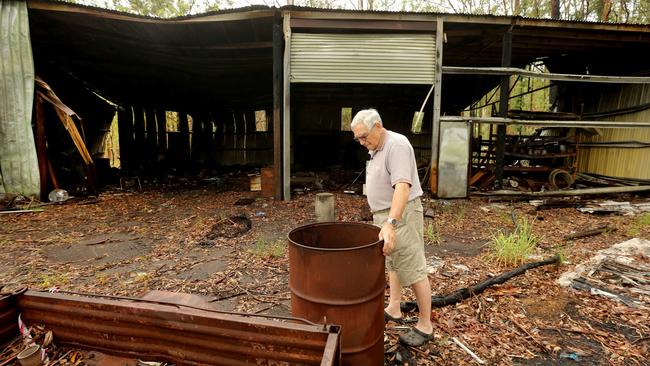 Mr French’s prized shed and classic cars were completely destroyed. Picture: Nathan Edwards