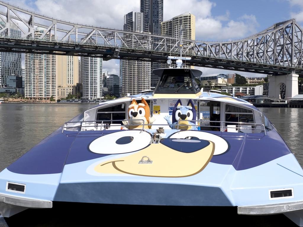 Bluey and Bingo have even been seen promoting Brisbane River catamaran services. Picture: Steve Pohlner