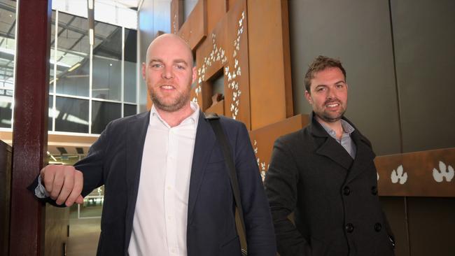 CABLE CONFLICT: Christian Rainey and Mount Wellington Cableway Company founder Adrian Bold prepare to plead their case. Picture: Kenji Sato