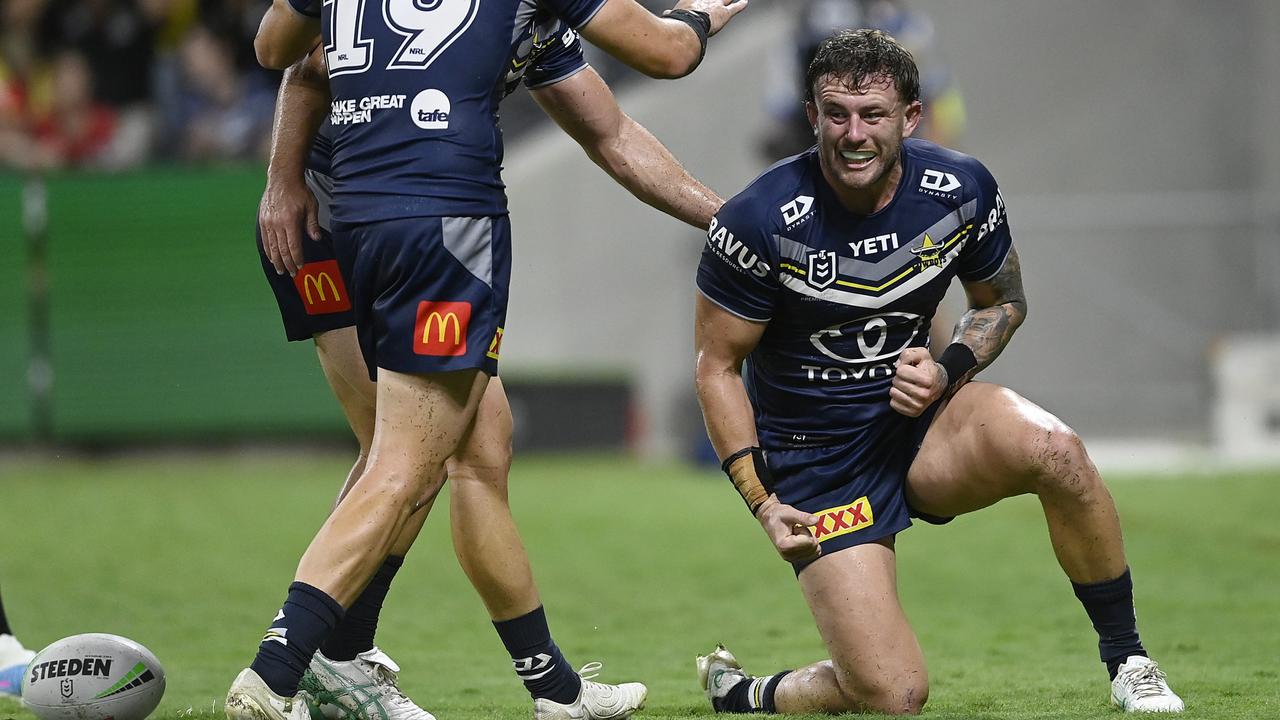 Since winning a spot on the interchange in round 1, Sam McIntyre has played nine straight for the Cowboys and is three games shy of matching his record for games in a season. (Photo by Ian Hitchcock/Getty Images)