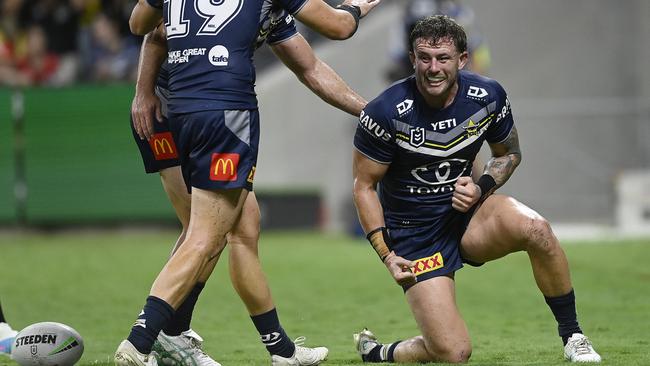 Since winning a spot on the interchange in round 1, Sam McIntyre has played nine straight for the Cowboys and is three games shy of matching his record for games in a season. (Photo by Ian Hitchcock/Getty Images)