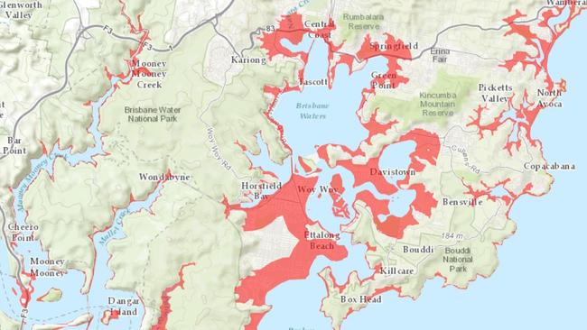 Maps showing evacuation areas for a tsunami in southern areas of the Central Coast. Source: www.tsunamisafe.com.au