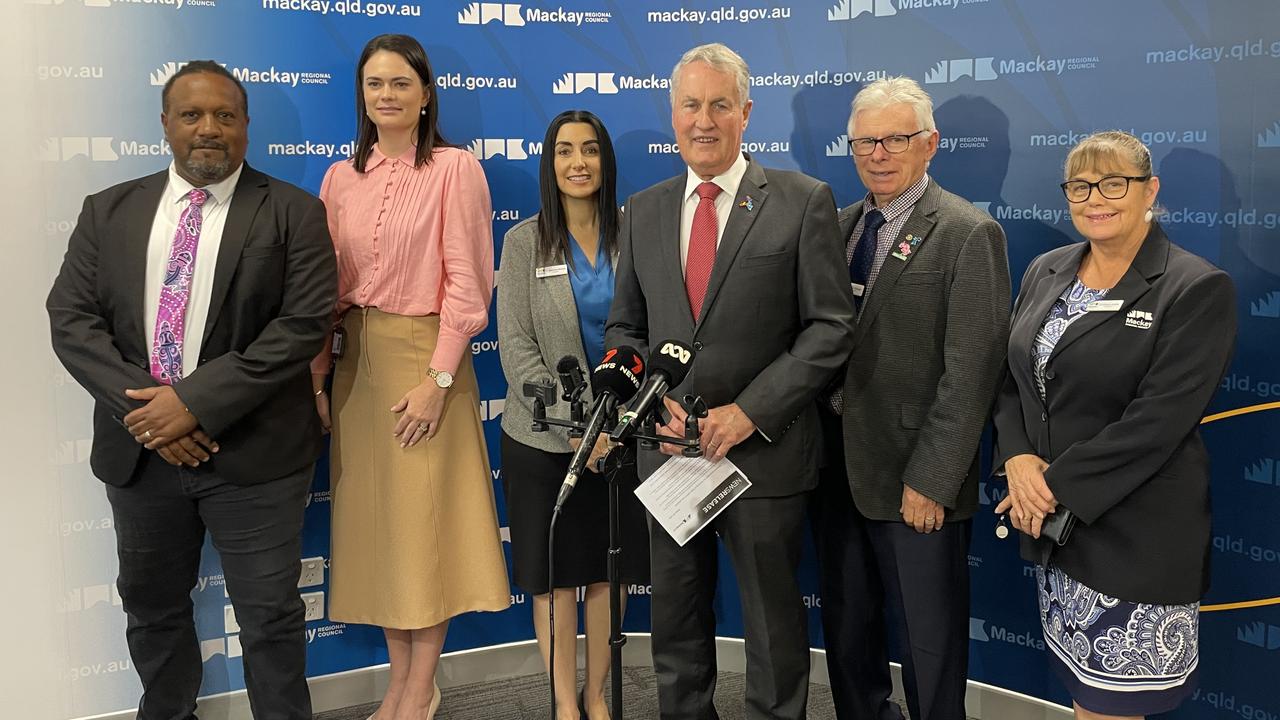 Mackay councillors Namarca Corowa, Ash-Lee Johnson, Nathenea MacRae, Peter Sheedy and Alison Jones joined mayor Greg Williamson to outline their advocacy priorities ahead of the state election.