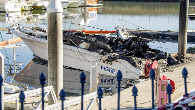 Scene of boat fires at Hope Harbour Marina at Hope Island. Picture: Jerad Williams