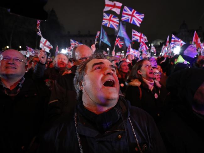 Brexit supporters gather during a rally in London. Picture: AP