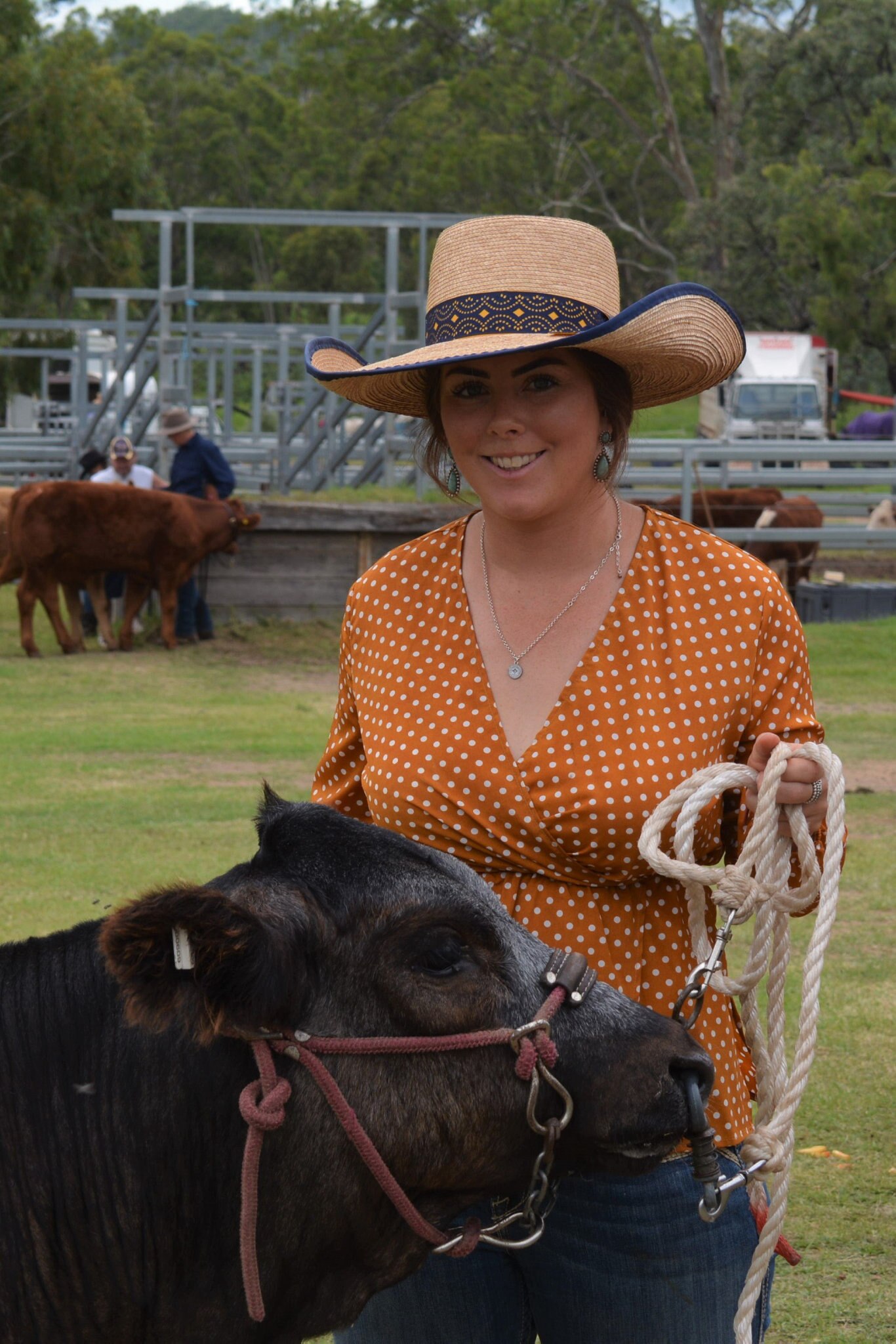 Sarah Rathmell showing the gorgeous little heifer named Waffles who took home first place in her section at the 71st annual Cooyar Show. Picture: Kate McCormack