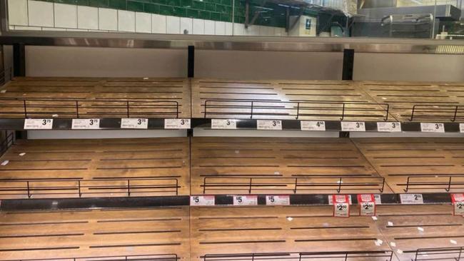 Supermarket shelves are looking empty as the indefinite industrial action in four distribution centres takes its toll. Picture: Facebook