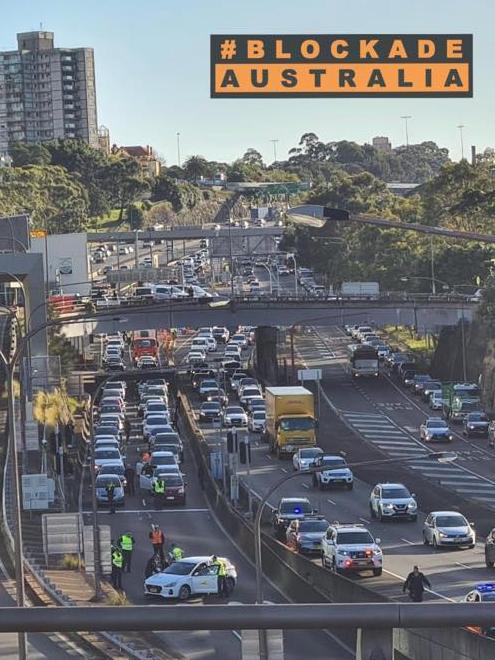 Blockade Australia proudly displays its efforts to disrupt the Sydney commute via social media. Picture: Facebook