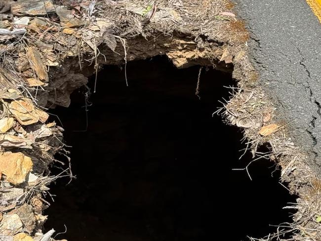 The sinkhole was caused by the collapse of a disused mine shaft. Picture: Supplied/Department of Transport.