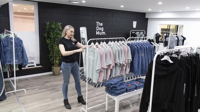 Jasmin Robertson in The Dog Mum’s showroom at the warehouse but the bulk of sales happen online. Picture: Mark Cranitch