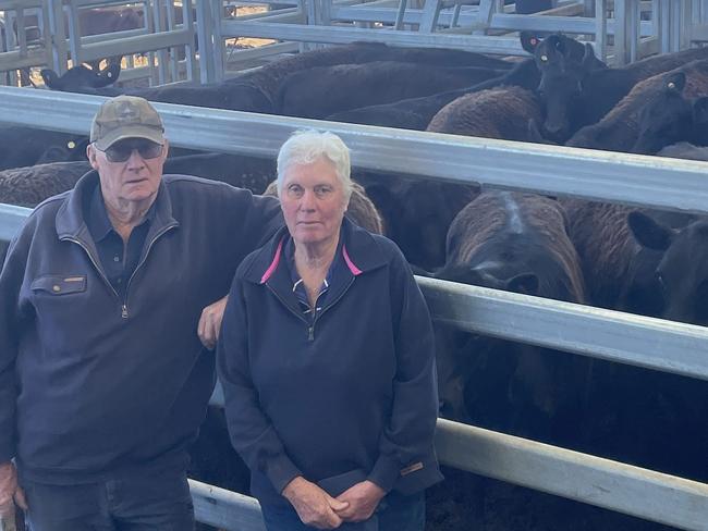 Cherrymount owners Mick and Dawn Ernest offered 300 mixed-sex Angus weaners at Ballarat on Friday. Picture: Supplied