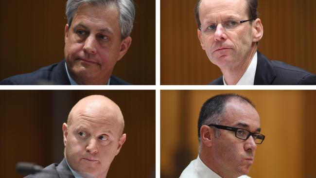 Westpac chief executive Brian Hartzer, ANZ chief Shayne Elliott, CBA chief Ian Narev and NAB chief Andrew Thorburn. Picture: AAP