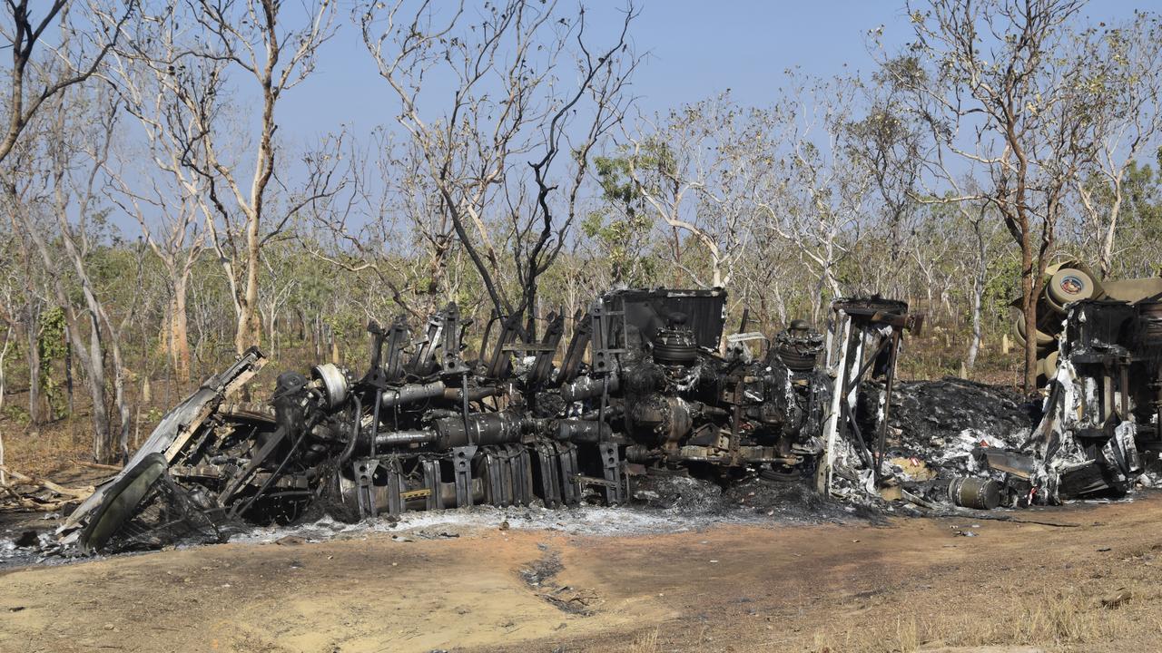 The truck exploded into a fireball after tipping on its side. Picture: Sierra Haigh