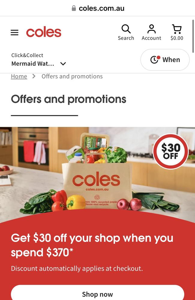 A Coles promotion screenshot by columnist Ann Wason Moore illustrates the soaring price of groceries for the average family