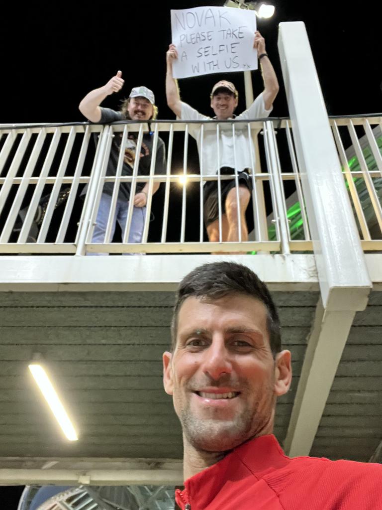 Marmalade comedians Checkers and Jim finally get their selfie, with Novak Djokovic., Picture: Supplied