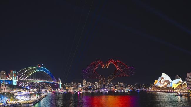 The Love is in the Air drone show at Vivid Sydney in 2024. Picture: NewsWire / Destination NSW