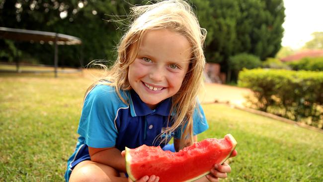 Skye Fletcher loves taking watermelon to school for lunch. Picture: Nathan Edwards