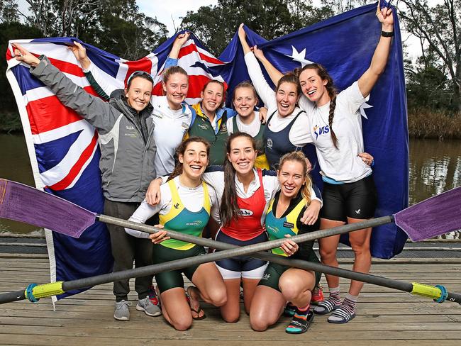 The women's eight has just been selected to go to Rio because the Russians have been banned. The women's eight rowing team At Wesley boat sheds.TOP ROW Sarah Banting (cox) Georgina Gotch, (second) Megan Volker (third), Charlotte Sutherland (fourth Alex Hagan (fifth) Jessica Morrison BOTTOM ROW: Fiona Albert, Molly Goodman, Lucy Stephan Picture: Tim Carrafa