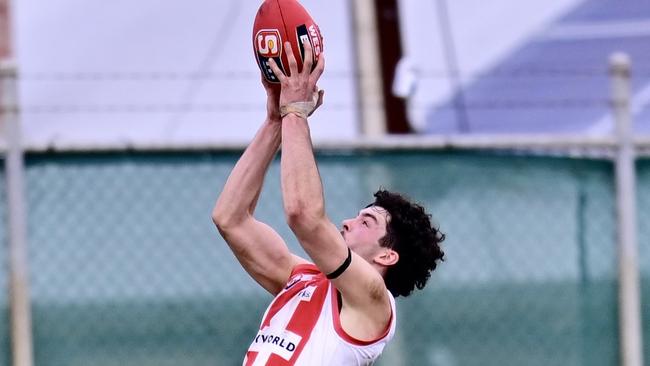 SANFL: North Adelaide's Karl Finlay takes a spectacular mark against Woodville-West Torrens at Woodville Oval in Round 16. Picture: Scott Starkey/SANFL