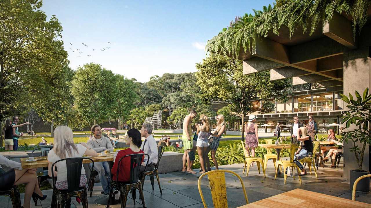 IMPRESSIONS: The view from the alfresco dining area across the 6000 sq m public park. Picture: Sekisui House