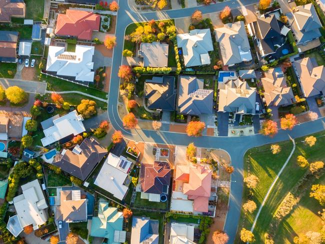 Typical Australian suburb from above in autumn