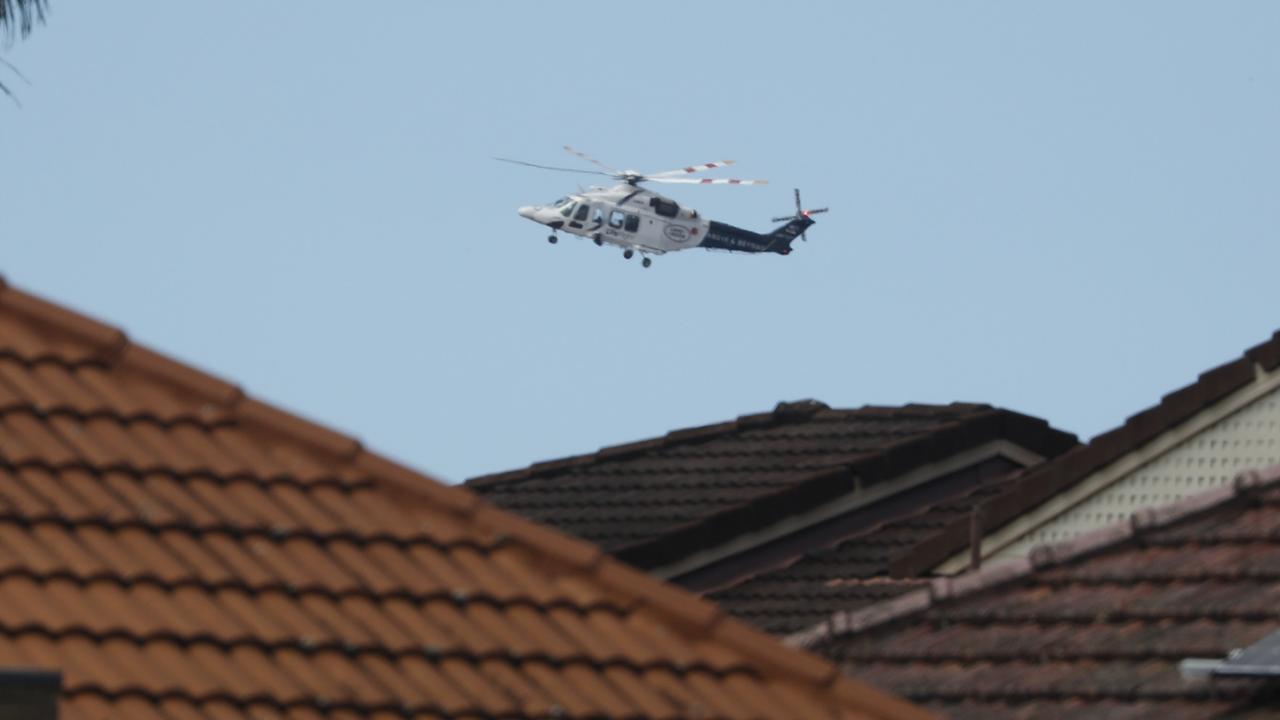 The LifeFlight helicopter over Ballina on Wednesday. Picture: Liana Boss