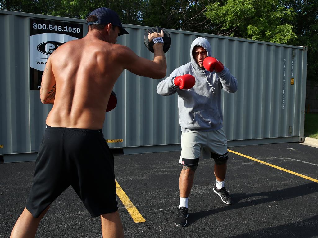 A day in the life of heavyweight UFC fighter Tai Tuivasa before he fights in UFC 225 on the weekend in Chicago, USA. Tai training in the car park of his hotel 90mins out of town. Picture: Sam Ruttyn