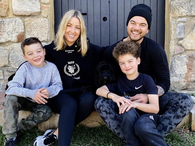 Jules and Guy Sebastian with their children Archer and Hudson. Picture: Supplied